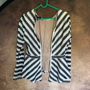 Size Medium Navy Blue and White BCBG Max Azria Peplum Zip Up Jacket